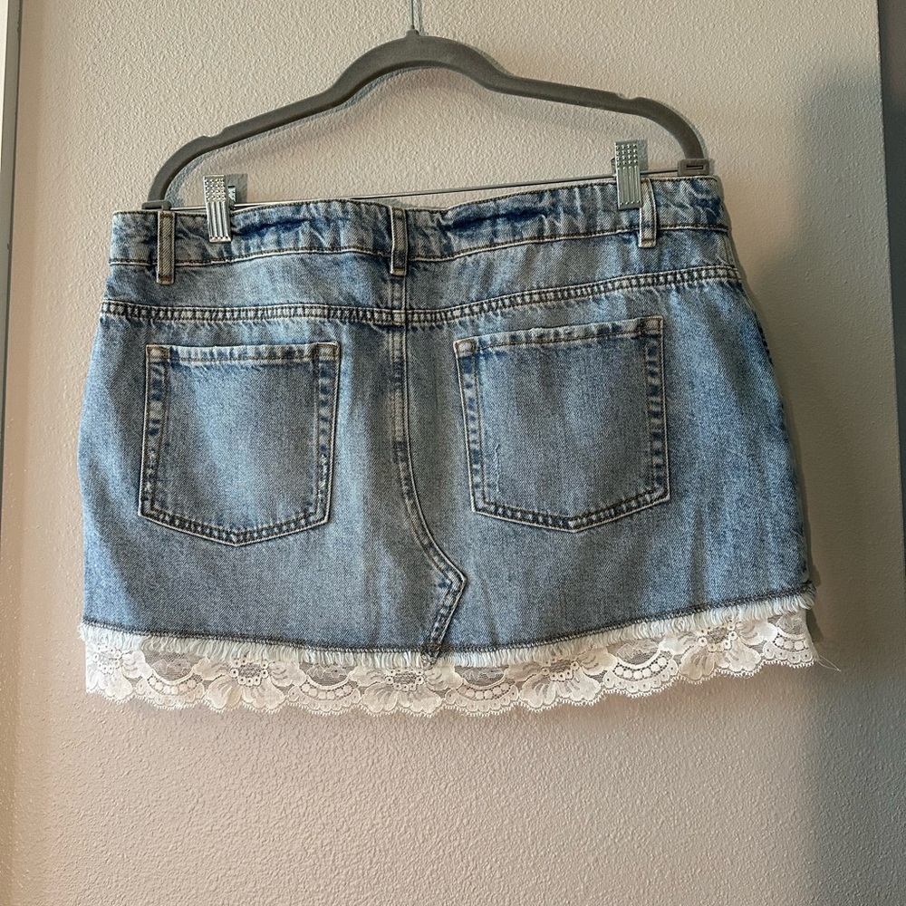 Urban Outfitters Blue Denim Skirt with White Lace Trim